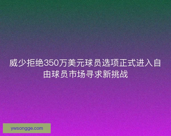威少拒绝350万美元球员选项正式进入自由球员市场寻求新挑战